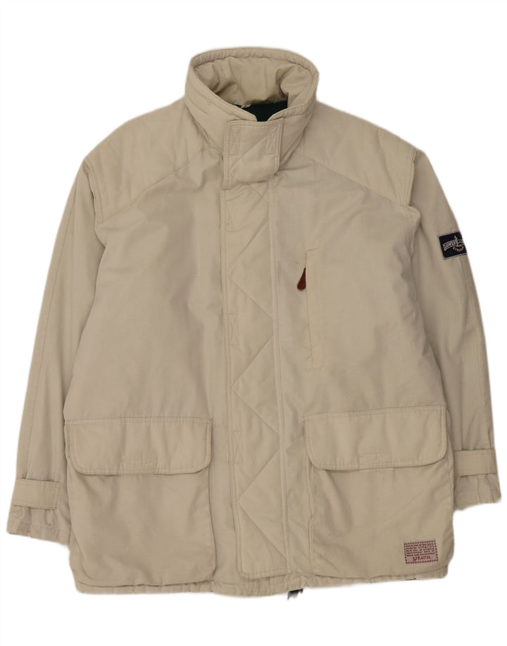 Męska kurtka wiatrówka z kapturem Stratos UK 42 XL, biała bawełna