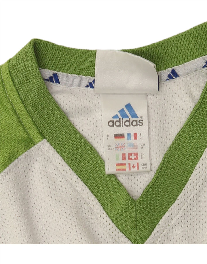 Męska koszulka graficzna Adidas Top UK 38/40 Średni biały poliester z blokami kolorów