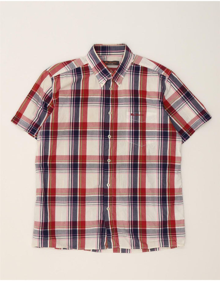 BEN SHERMAN Męska koszula z krótkim rękawem, duża, wielobarwna, bawełniana krata