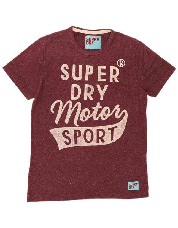 SUPERDRY Męski T-shirt z grafiką, top XL, bordowa, nakrapiana bawełna