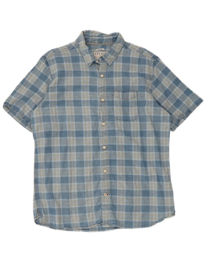 Męska koszula z krótkim rękawem Fat Face w dużą niebieską kratę