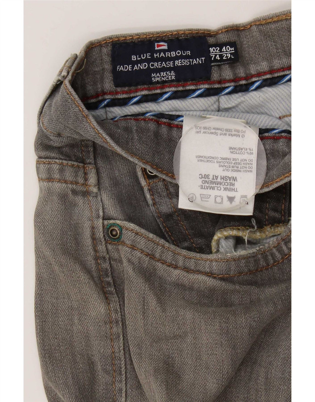 Marks & Spencer Męskie niebieskie dżinsy Harbor Straight W40 L29 Szara bawełna