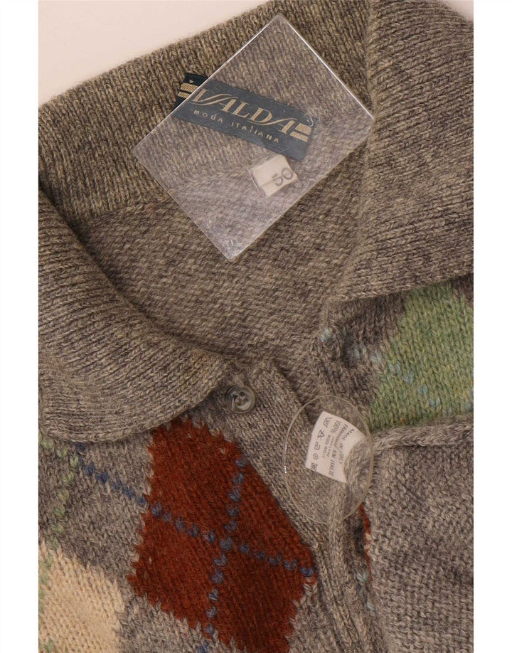 Vintage męski sweter polo IT 50 średnio szary Argyle/diamentowa wełna