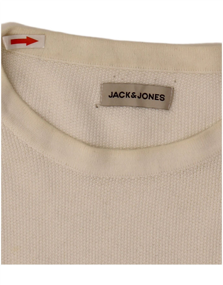 Męski sweter z okrągłym dekoltem Jack & Jones, duży, biały, bawełniany