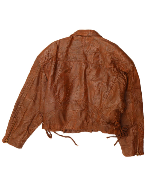 Damska kurtka skórzana w stylu vintage IT 42 Średni brązowy patchworkowa skóra
