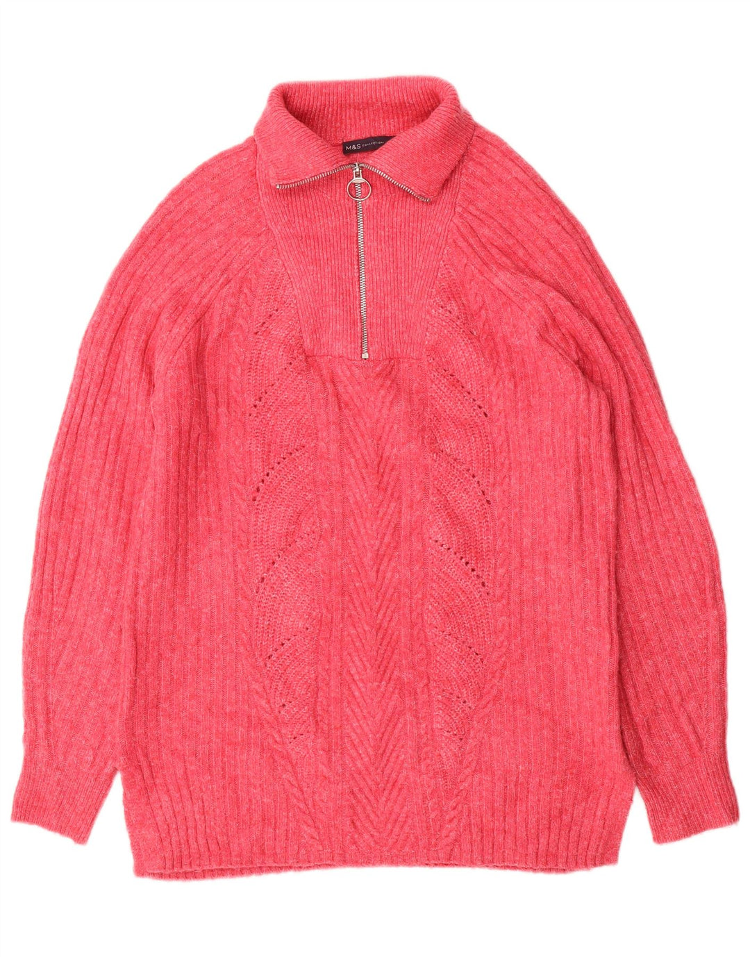 Marks & Spencer Damski sweter z długim rękawem i zamkiem błyskawicznym, UK 10, mały, różowy