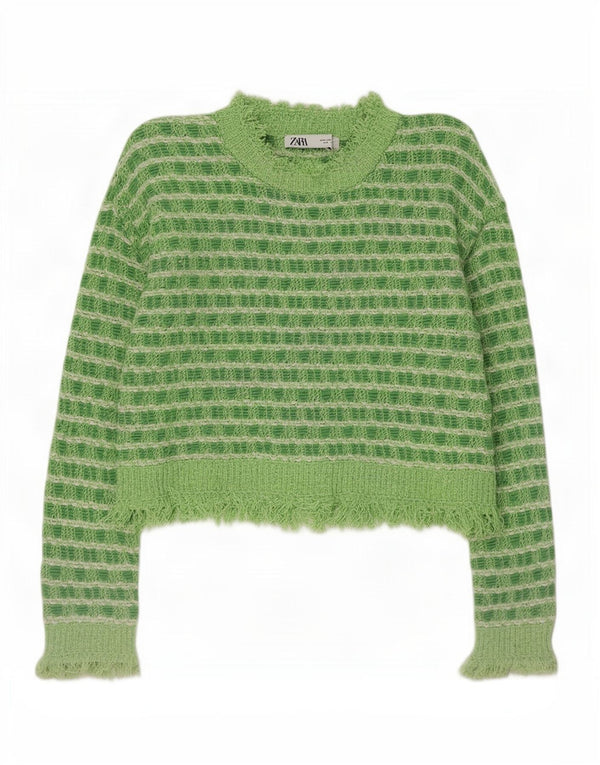 Damski sweter z golfem Zara UK 10 w małe zielone paski