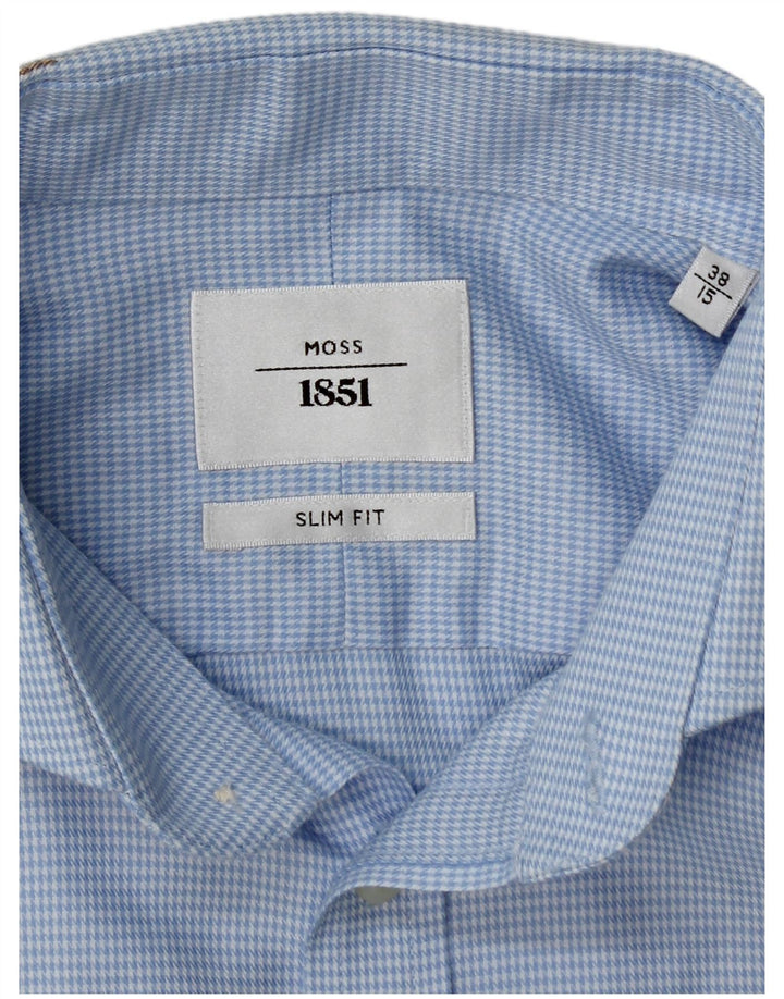 Moss 1851 Męska koszula wizytowa slim fit, rozmiar 38 15, średni niebieski pepitka