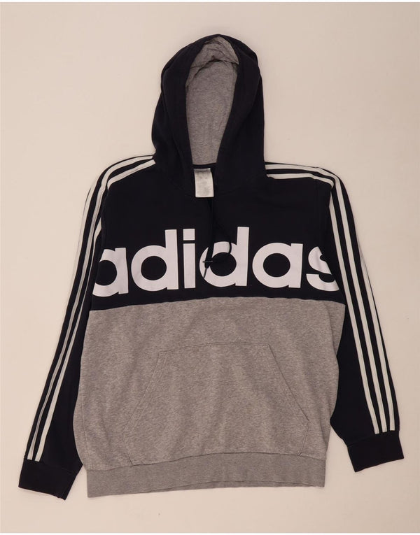 Męski sweter z kapturem ADIDAS z grafiką, duży, szary, bawełniany z blokami kolorów