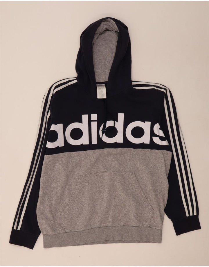 Męski sweter z kapturem ADIDAS z grafiką, duży, szary, bawełniany z blokami kolorów