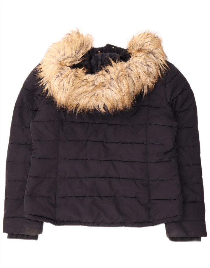 Damska wyściełana kurtka z kapturem i kapturem Topshop UK 14, średni granatowy poliester