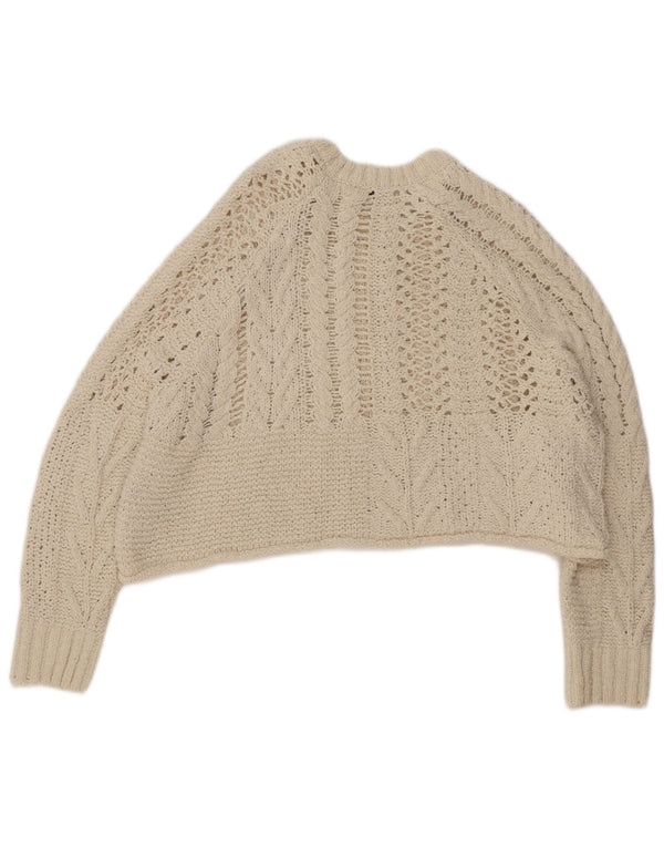 Damski sweter oversize z dekoltem w łódkę Zara UK 10 Small, beżowy, bawełniany