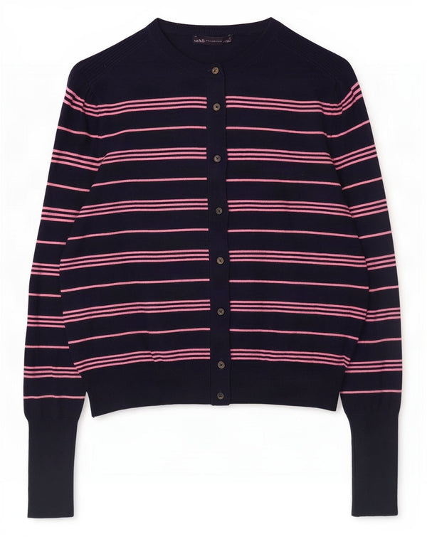 Marks & Spencer Damski sweter rozpinany UK 12, średni granatowy w paski