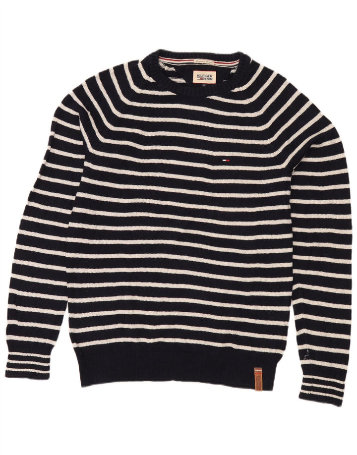 Męski sweter z okrągłym dekoltem Tommy Hilfiger w średnie granatowe paski