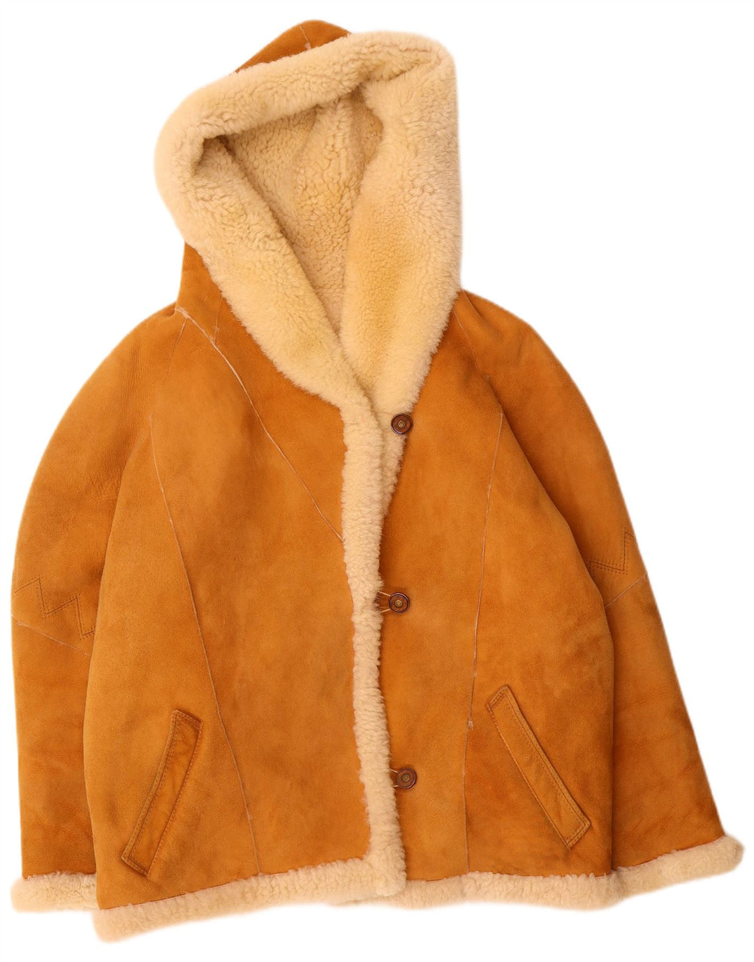 Vintage damska kurtka typu shearling z kapturem, oversize, EU 40, średni brąz