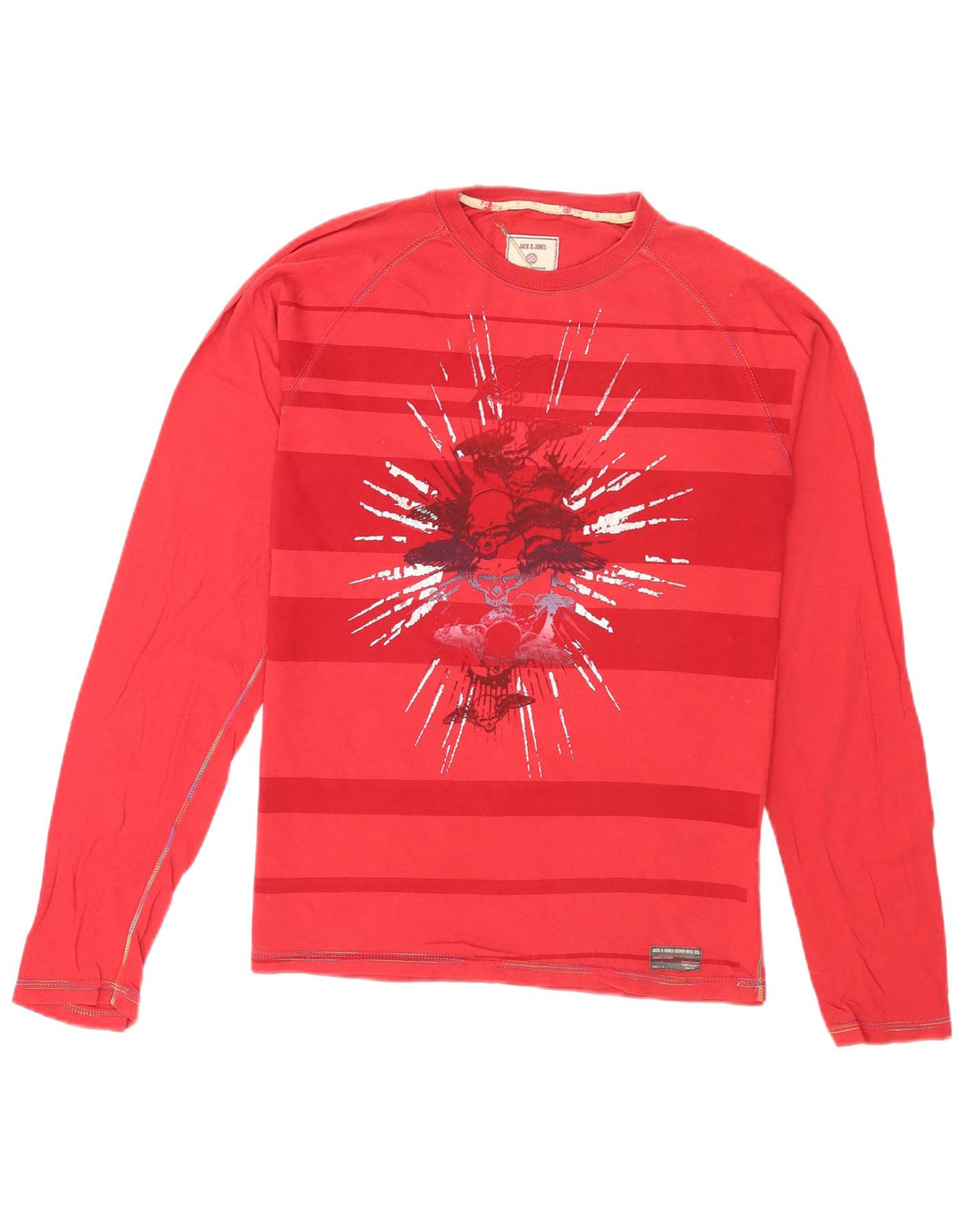 Męski graficzny top Jack & Jones z długim rękawem, duży, czerwony, bawełniany