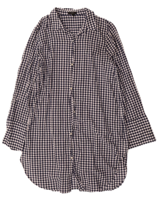 J. CREW Womens Shirt Dress UK 16 Large Navy Blue Gingham Cotton
