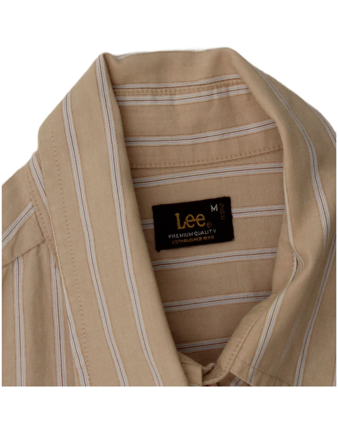 LEE Mens Short Sleeve Shirt Medium Beige Striped Cotton