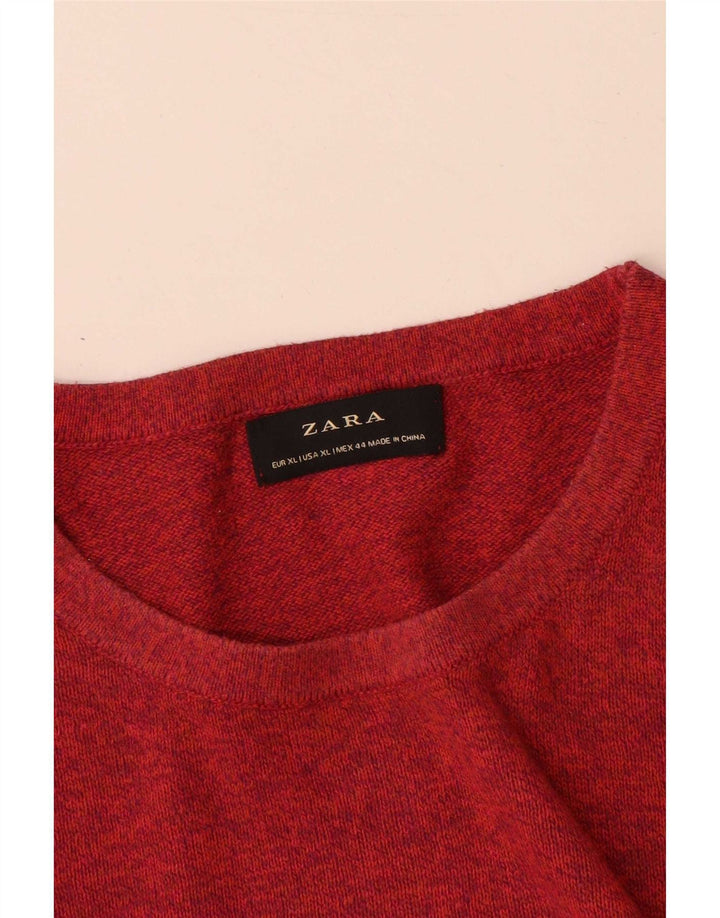 Męski sweter z okrągłym dekoltem Zara XL, czerwony, bawełniany
