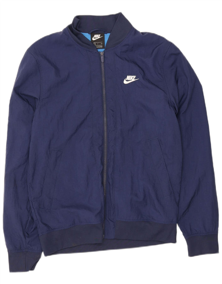 NIKE Mens Bomber Jacket UK 36 Small Navy Blue Nylon