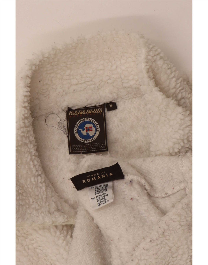 Męski sweter polarowy Napapijri Geographic z zamkiem błyskawicznym, mały, biały, poliestrowy