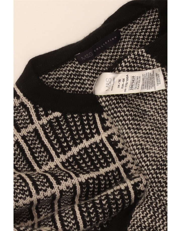 MARKS & SPENCER Damski sweter z okrągłym dekoltem UK 16, duża czarna krata