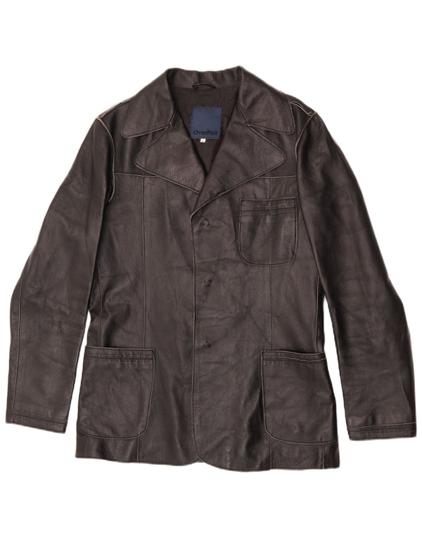 Vintage damska marynarka skórzana zapinana na 3 guziki UK 16, duża czarna