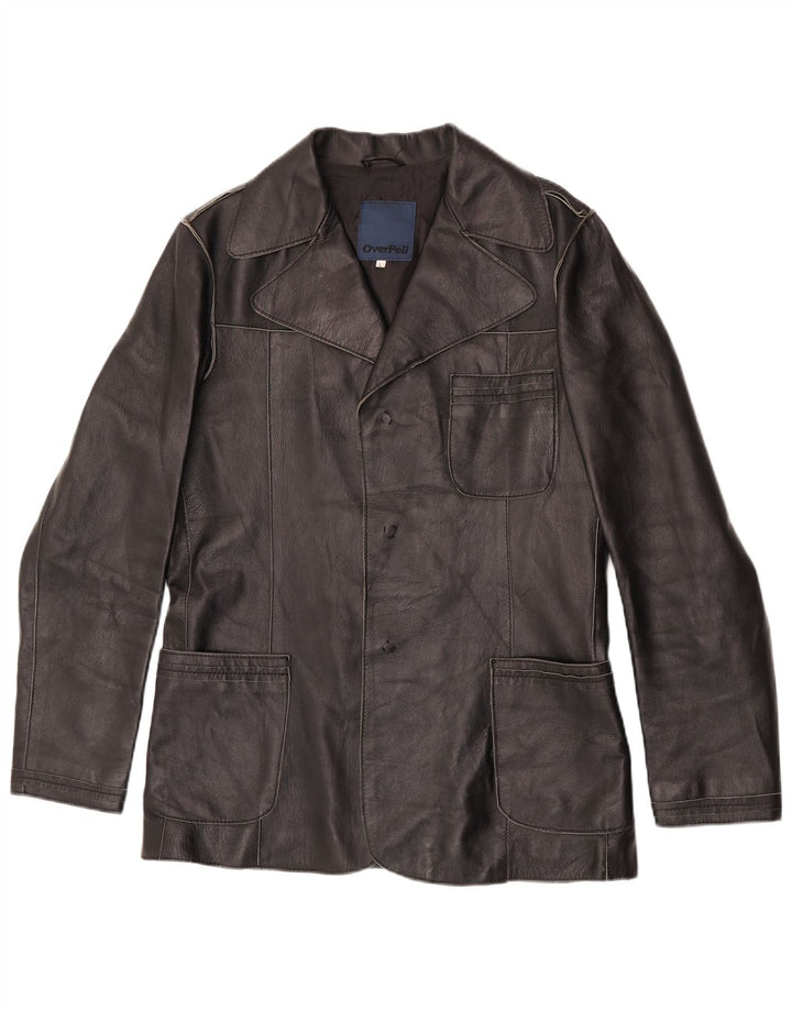 Vintage damska marynarka skórzana zapinana na 3 guziki UK 16, duża czarna