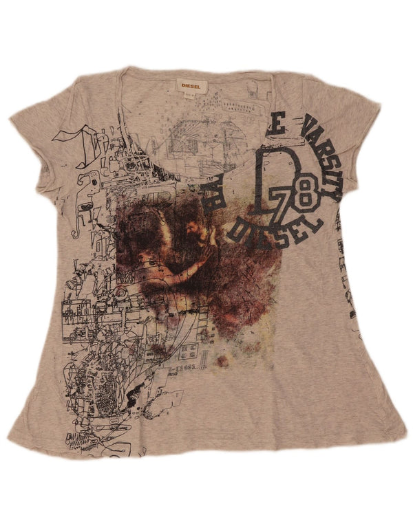 Damska koszulka z grafiką Diesel Top UK 12 Medium Grey Flecked