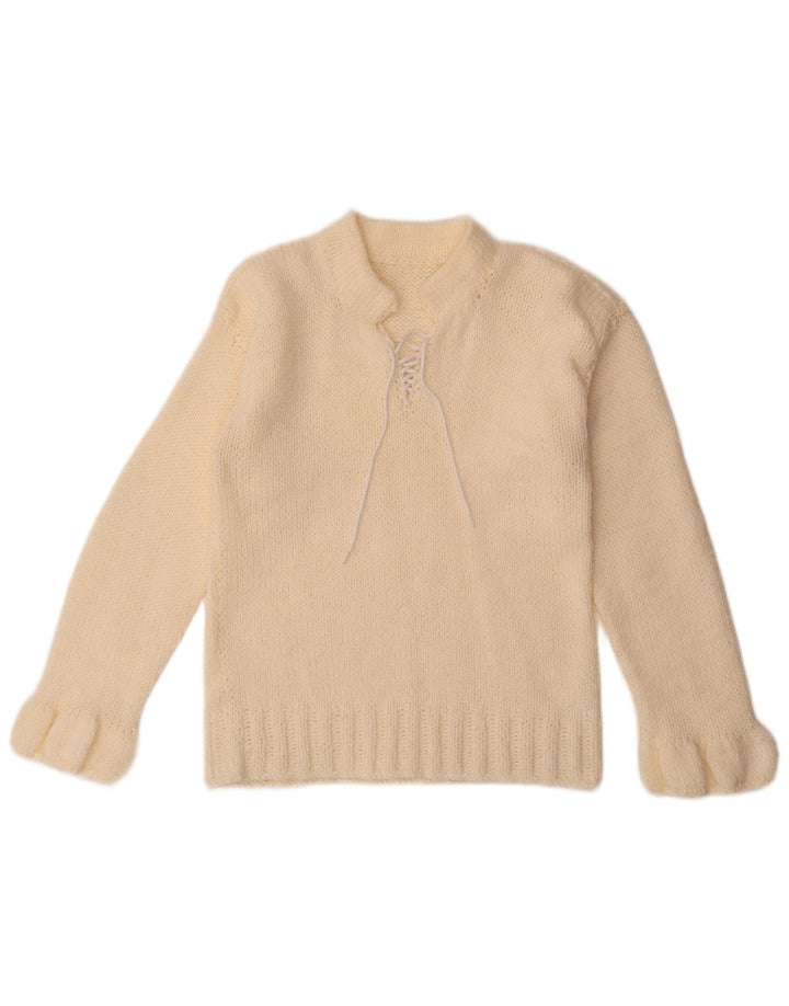 Sweter damski w stylu vintage z golfem UK 12, średni, w kolorze złamanej bieli