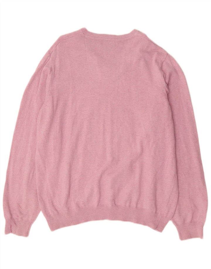 Marks & Spencer Męski sweter z dekoltem w kształcie litery V, XL, różowy, bawełniany