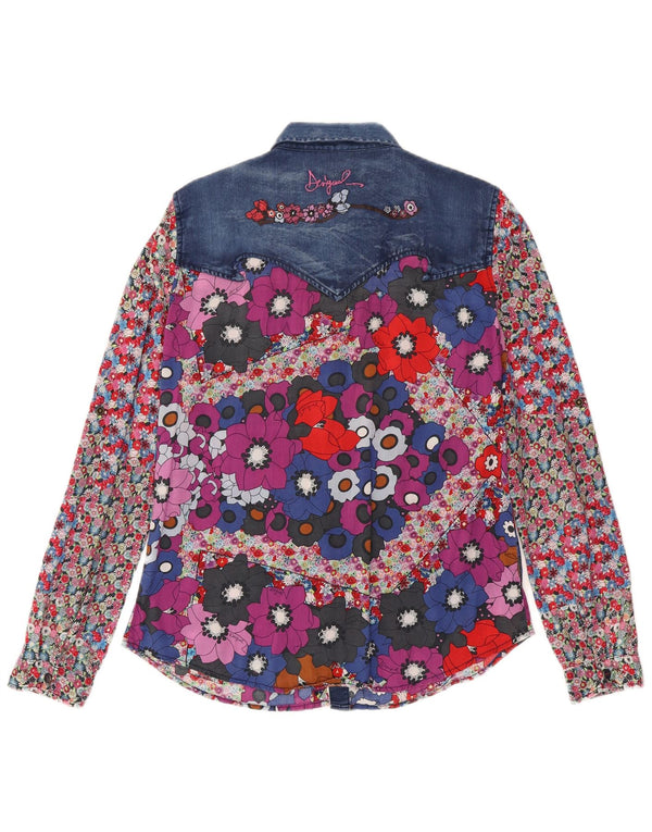 Damska koszula z długim rękawem Desigual UK 16, duża, wielokolorowa, w kwiaty, w stylu boho