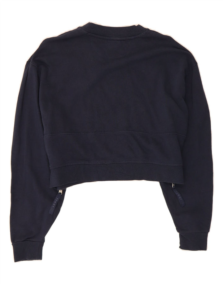 TOMMY HILFIGER Womens Crop Sweatshirt Jumper UK 14 Medium Navy Blue Vintage Tommy Hilfiger and Second-Hand Tommy Hilfiger from Messina Hembry 