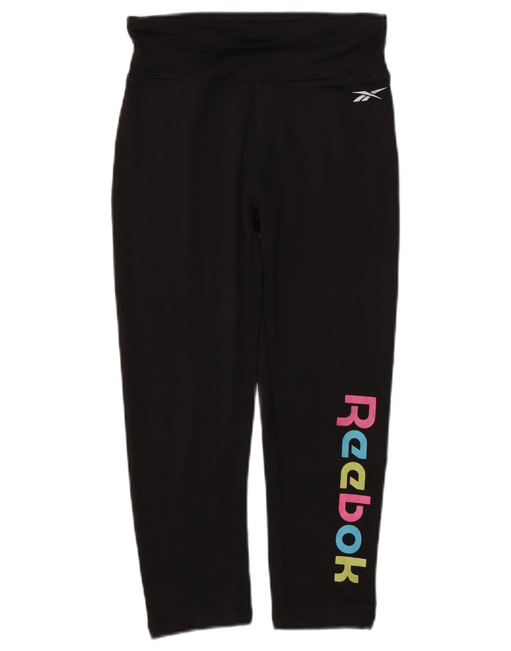 Dziewczęce legginsy Reebok Capri z grafiką 10-11 lat, czarny poliester