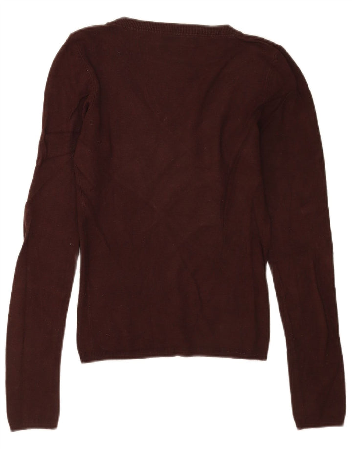 Sweter damski Zara z dekoltem w kształcie litery V, UK 10, mały brązowy sztuczny jedwab