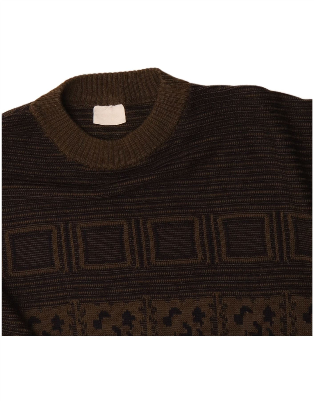 Męski sweter z okrągłym dekoltem w stylu vintage, XL Khaki, geometryczny