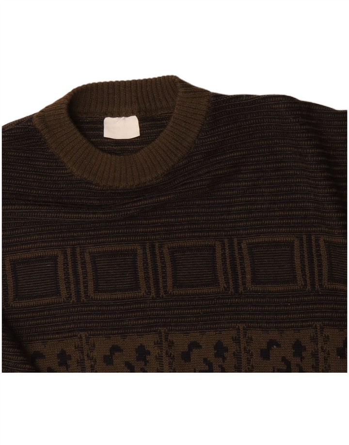 Męski sweter z okrągłym dekoltem w stylu vintage, XL Khaki, geometryczny