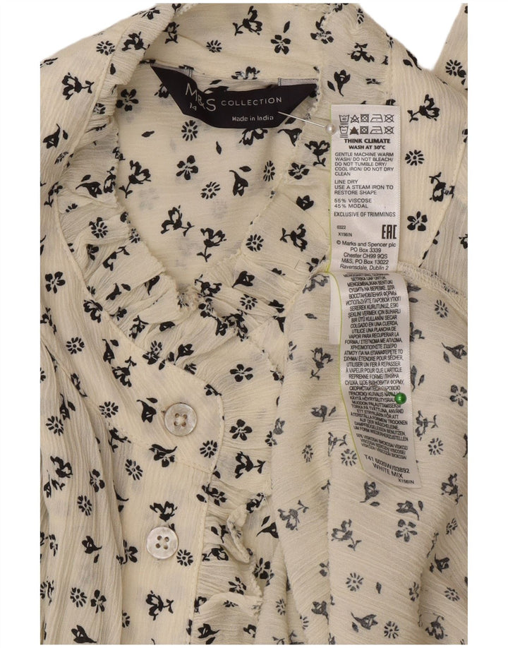 Damska bluzka koszulowa oversize Marks & Spencer UK 14, duża w kolorze złamanej bieli, w kwiaty
