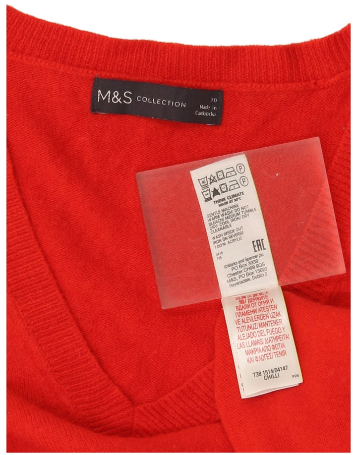 Marks & Spencer Damski sweter z dekoltem w kształcie litery V, UK 10, mały, czerwony akryl