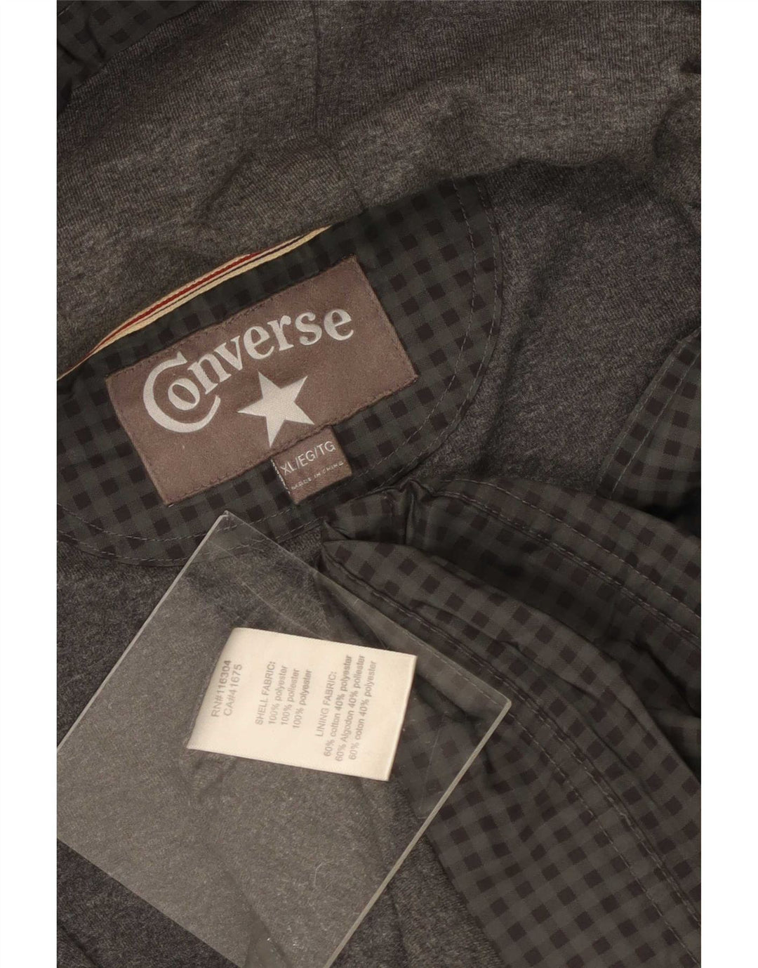 Męska kurtka wiatrówka z kapturem Converse UK 42 XL Szara tkanina w kratkę