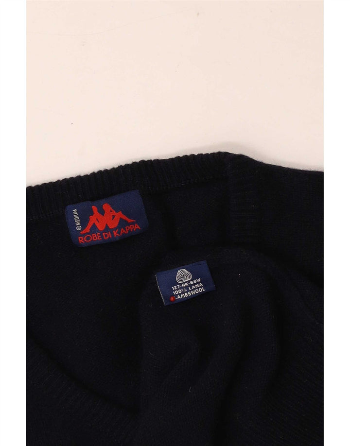 Męski sweter Kappa z dekoltem w kształcie litery V, średni granatowy, wełna owcza
