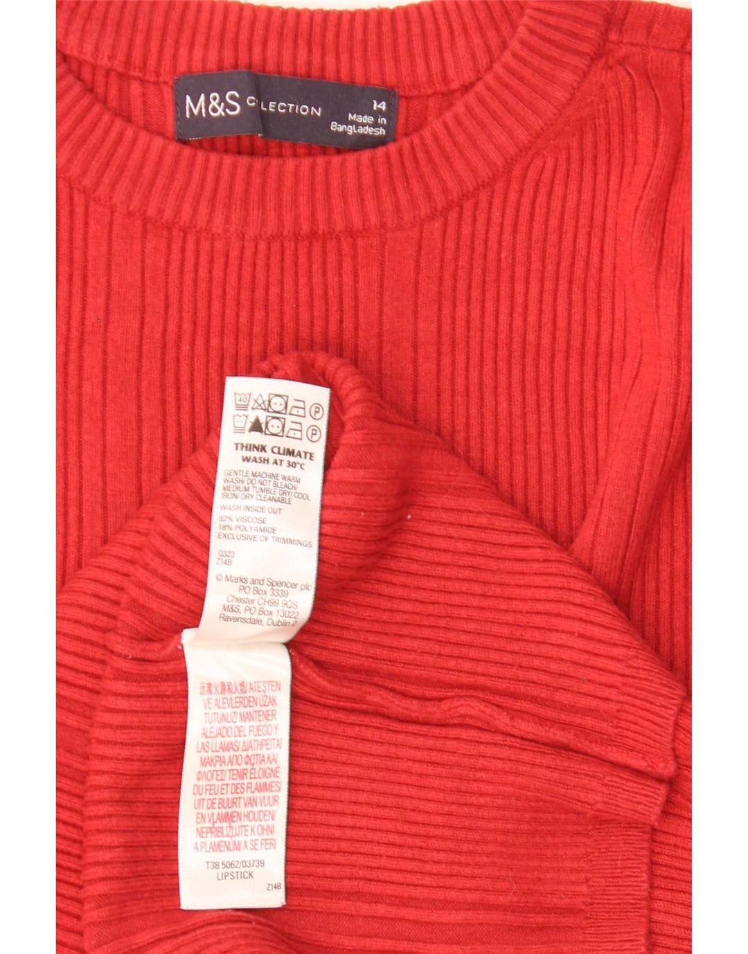 Sweter damski Marks & Spencer z okrągłym dekoltem, UK 14, średni czerwony wiskoza