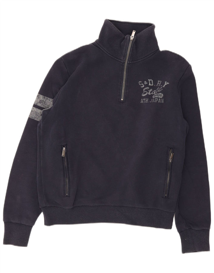 Męski sweter z grafiką Superdry, duży, granatowy, z blokami kolorów