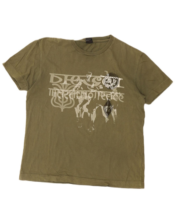 Męska koszulka z grafiką Diesel, bawełniana, XL, khaki