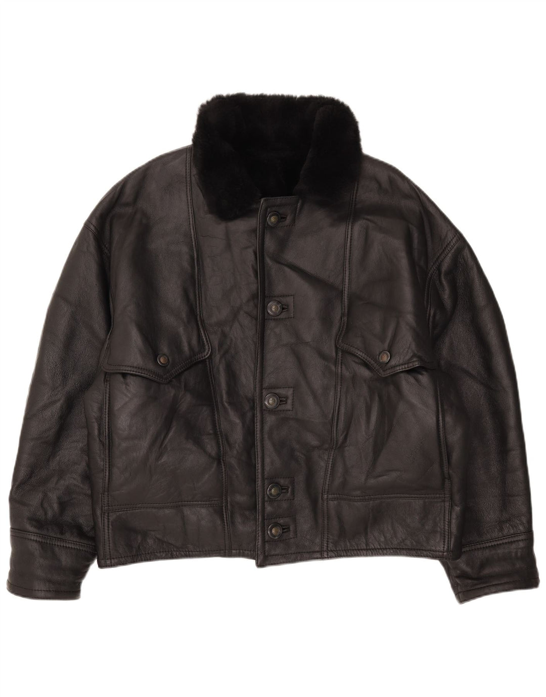 Vintage męska kurtka shearling IT 52 XL czarna skóra