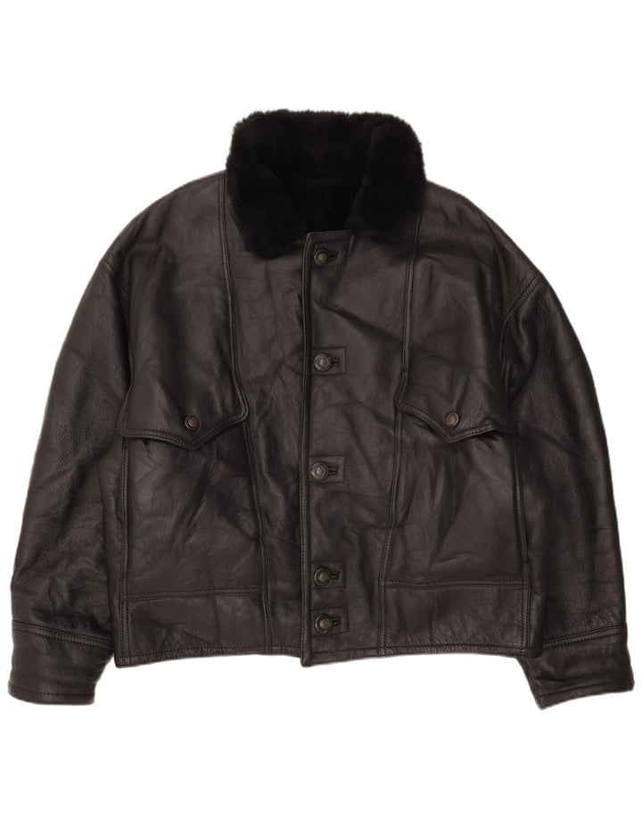 Vintage męska kurtka shearling IT 52 XL czarna skóra