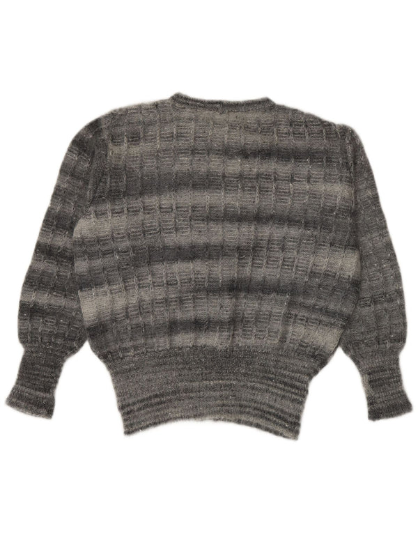 Vintage damski sweter z dekoltem w łódkę UK 14, duże szare paski
