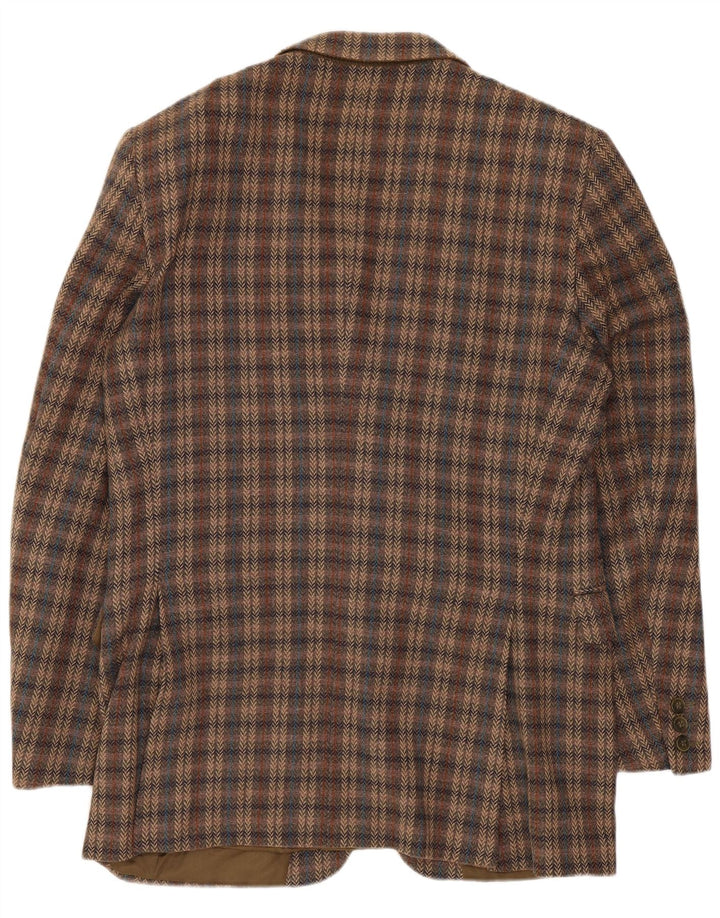 Męska marynarka zapinana na 2 guziki Jaeger UK 38 Średni brąz w kratkę z dziewiczej wełny