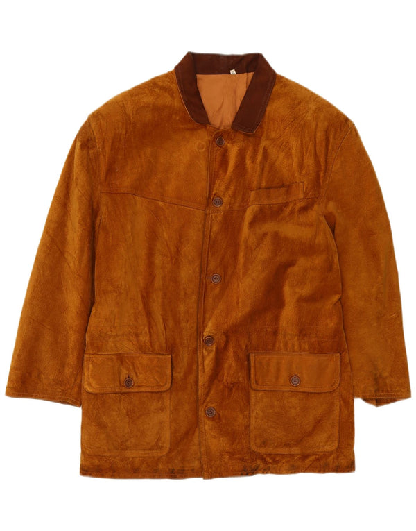 Vintage męski zamszowy płaszcz UK 42 XL z brązowej skóry