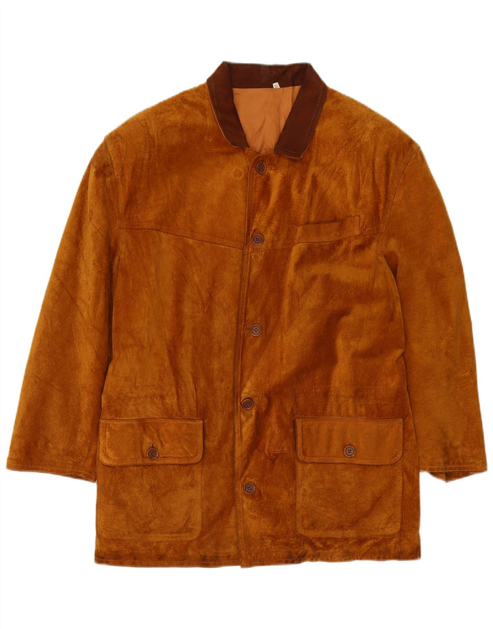 Vintage męski zamszowy płaszcz UK 42 XL z brązowej skóry